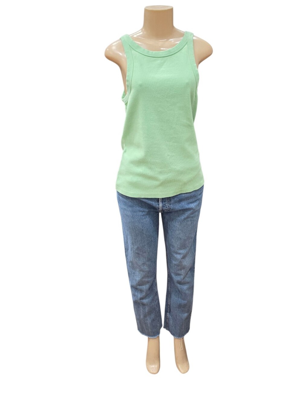 MOTHER Move It The Chin Ups Ribbed Tank Top Large Mint Green Cotton Stretch